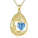 Sterling Silver Birthstone Teardrop Tree of Life Pendant Necklace