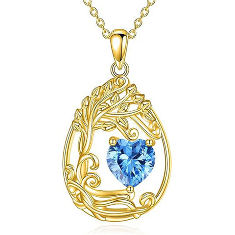 Sterling Silver Birthstone Teardrop Tree of Life Pendant Necklace