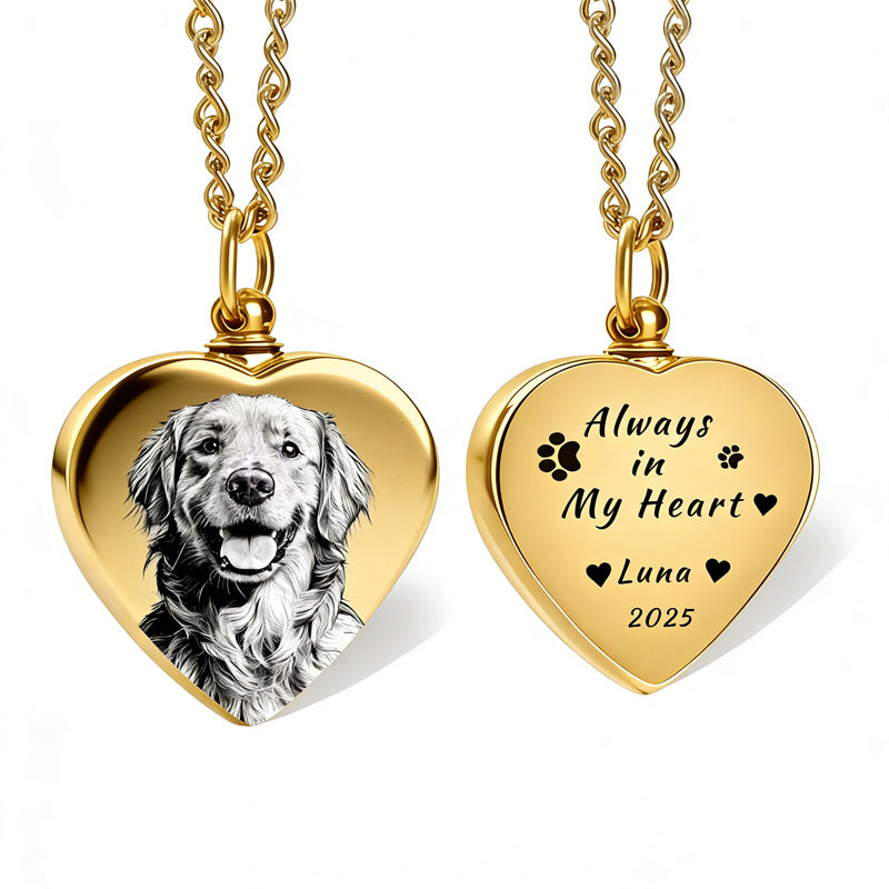 Stainless Steel Personalized Photo Engraved Heart Urn Necklace for Ashes