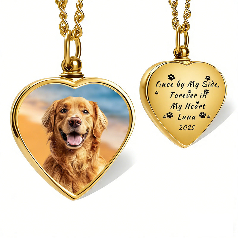 Stainless Steel Personalized Photo Engraved Heart Urn Necklace for Ashes