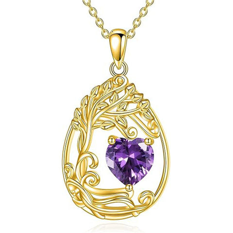 Sterling Silver Birthstone Teardrop Tree of Life Pendant Necklace