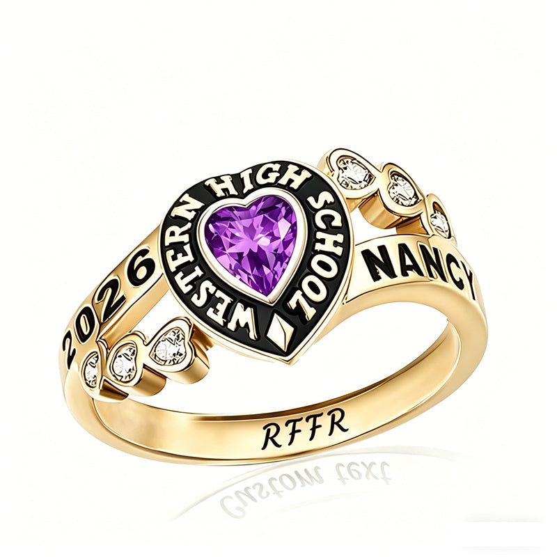 Sterling Silver Personalized Birthstone Engraved Class Rings for Women, College Senior High School Ring
