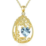 Sterling Silver Birthstone Teardrop Tree of Life Pendant Necklace