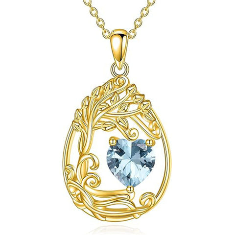 Sterling Silver Birthstone Teardrop Tree of Life Pendant Necklace