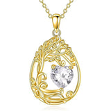 Sterling Silver Birthstone Teardrop Tree of Life Pendant Necklace