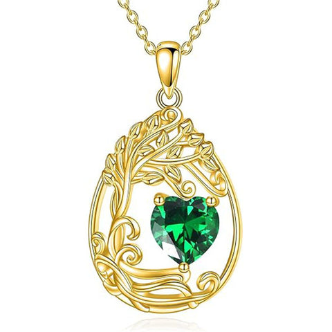 Sterling Silver Birthstone Teardrop Tree of Life Pendant Necklace