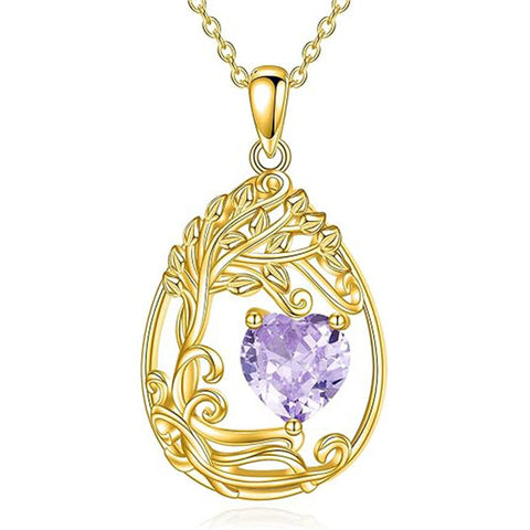 Sterling Silver Birthstone Teardrop Tree of Life Pendant Necklace