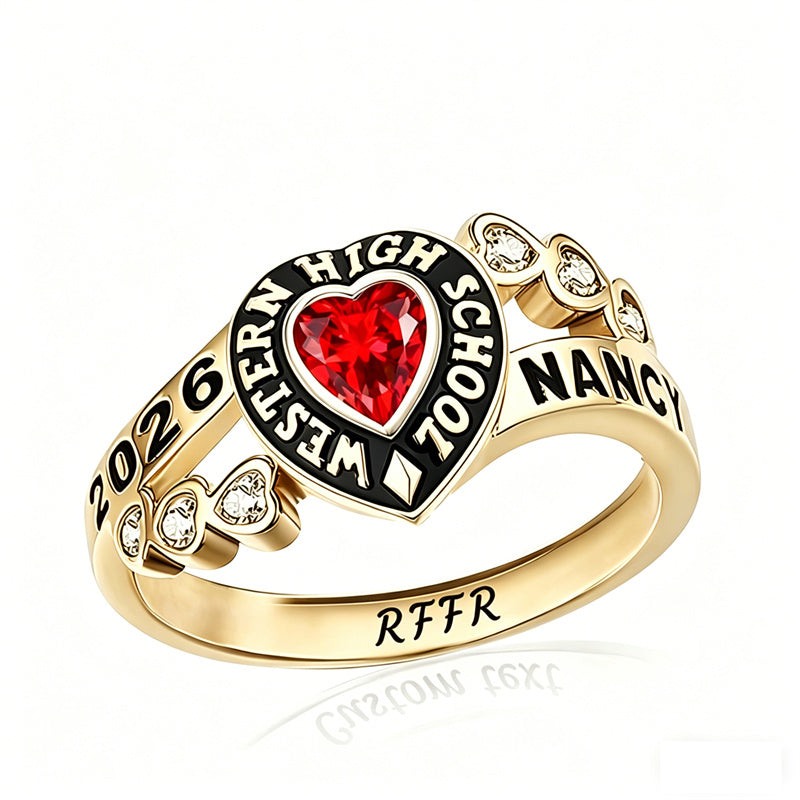 Sterling Silver Personalized Birthstone Engraved Class Rings for Women, College Senior High School Ring