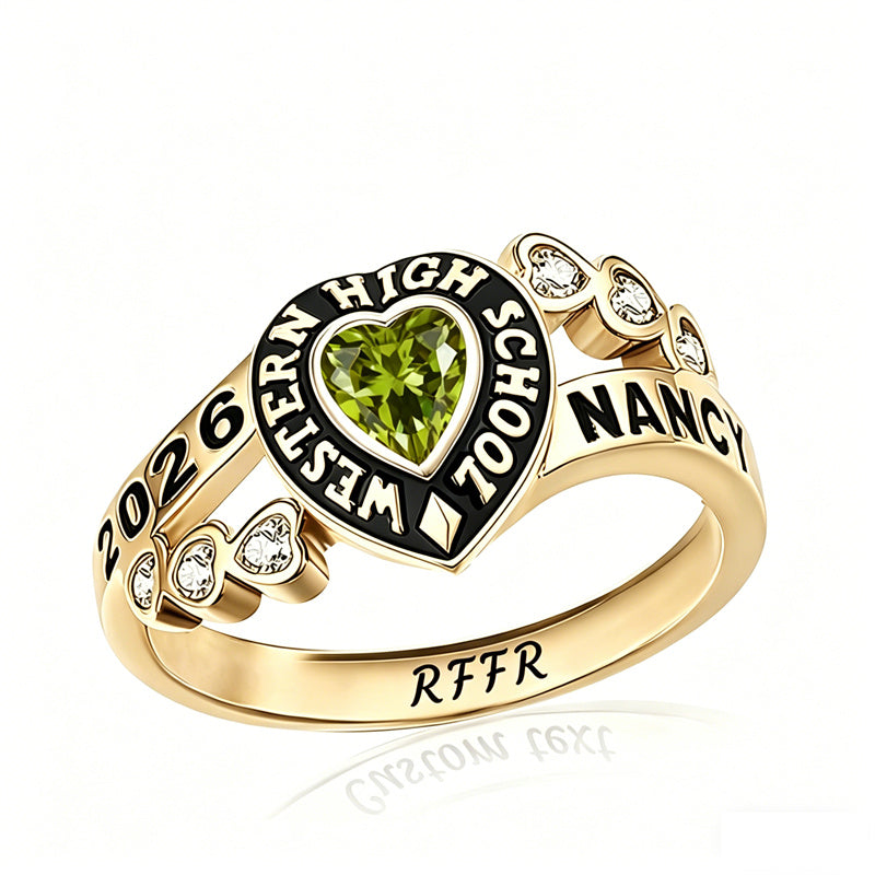 Sterling Silver Personalized Birthstone Engraved Class Rings for Women, College Senior High School Ring