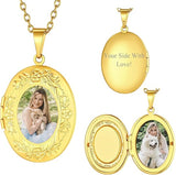 Copper Personalized  Photo Oval Olive Leaf Pendant Necklace