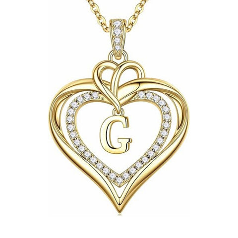 14K Gold Plated Initial Double Heart Pendant Necklace Anniversary Birthday Gifts for Women