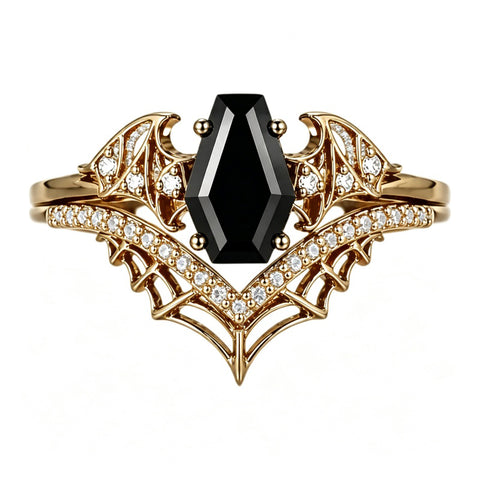 Sterling Silver 10K  14K  18K Gold 1CT-4CT Black Onyx Engagement Ring Gothic Wedding Promise Ring