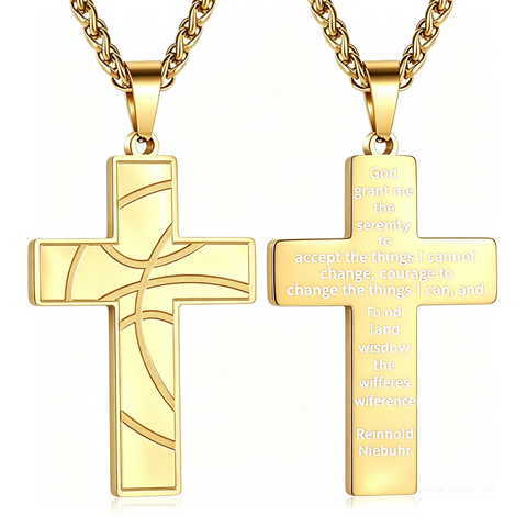 14K Gold Plated Bible Verse Basketball Cross Pendant Necklace for Men
