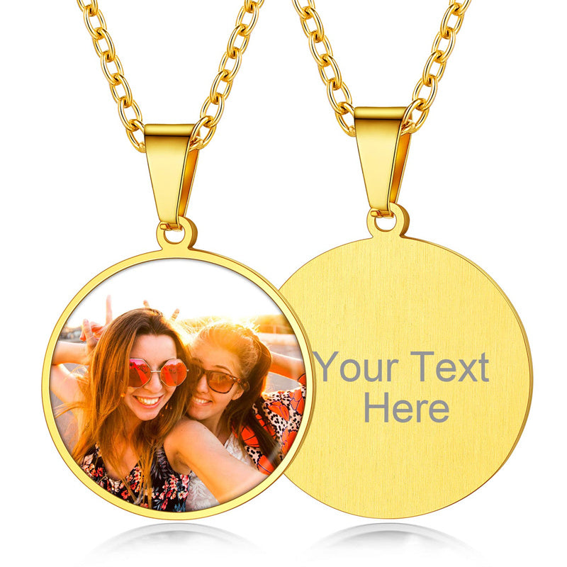 Stainless Steel Round Customized Engraved  Photo Pendant Necklace