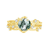 Sterling Silver Personalized Engraved Moss Agate Bridal Wedding Promise Engagement Ring Set for Women