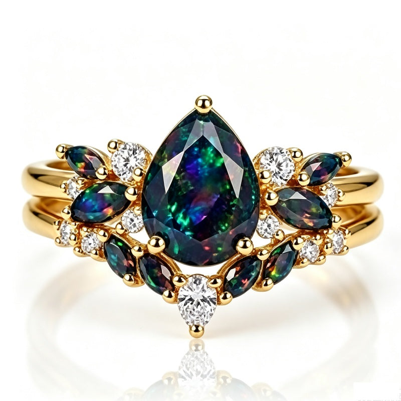 Sterling Silver 10K  14K  18K  Gold Personalized Engraved Black Opal Engagement Wedding Promise Ring for Her