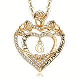 14K Gold Plated Rose Heart Initial Necklace Engraved with I Love You for Always and Forever  for Women