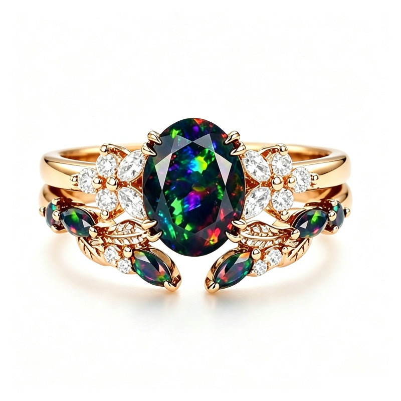 Sterling Silver 10K  14K  18K  Gold Personalized Engraved Black Opal Engagement Wedding Promise Ring for Her