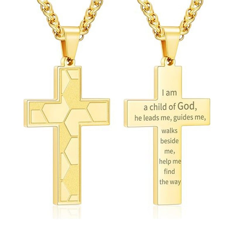 14K Gold Plated Bible Verse Soccer Cross Pendant Necklace for Men