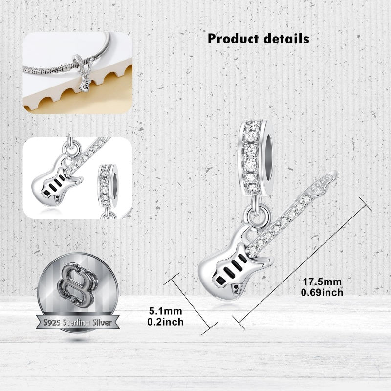 Sterling Silver Music Note Guitar  Piano  Violin  Drum Set Flute Harp Saxophone Charm Beads
