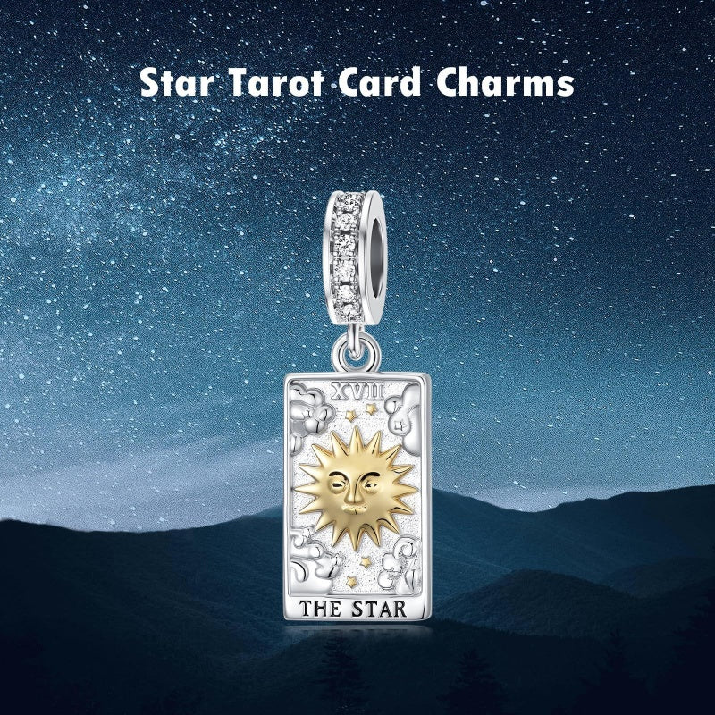 Sterling Silver Cubic Zirconia  Star Tarot Card Sun Tarot Card Charm Beads