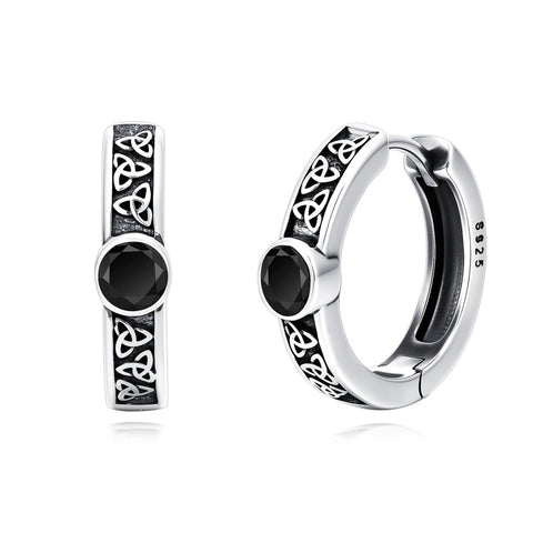 Sterling Silver Cross Celtic Knot Turquoise Hoop Earring for Men