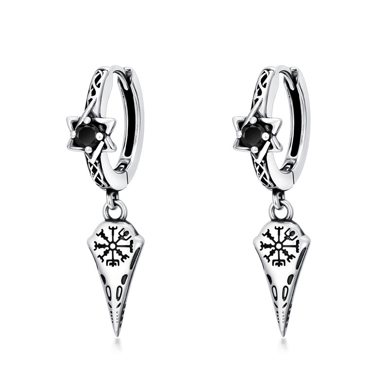 Sterling Silver Viking Raven Stud Dangle Earrings