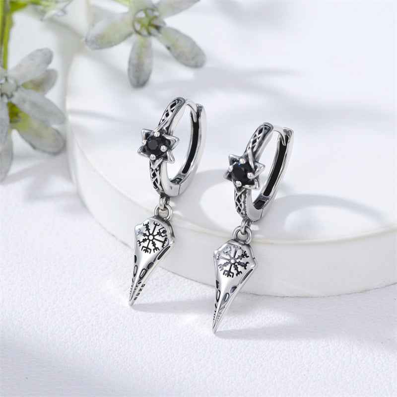 Sterling Silver Viking Raven Stud Dangle Earrings
