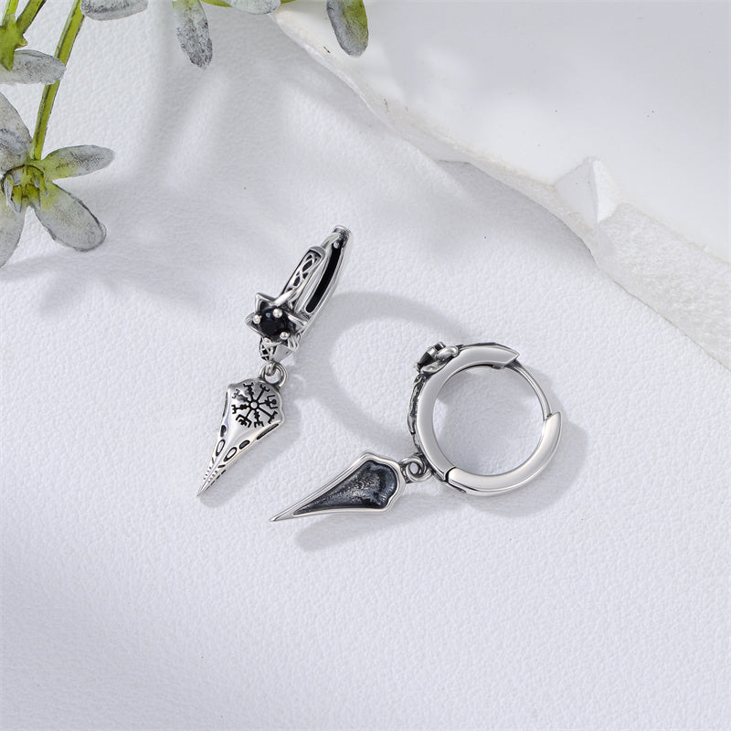 Sterling Silver Viking Raven Stud Dangle Earrings