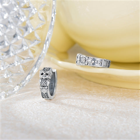 Sterling Silver Owl Hoop Earrings