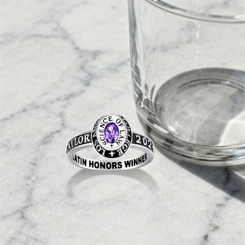 Sterling Silver Personalized Birthstone Engraved Class Ring Graduation Gifts for Women