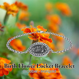 Sterling Silver 12 Month Birth Flower Photo Locket Bracelet