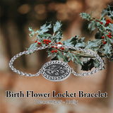 Sterling Silver 12 Month Birth Flower Photo Locket Bracelet