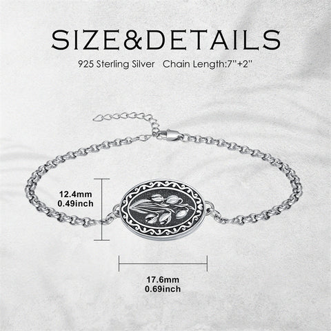 Sterling Silver 12 Month Birth Flower Photo Locket Bracelet
