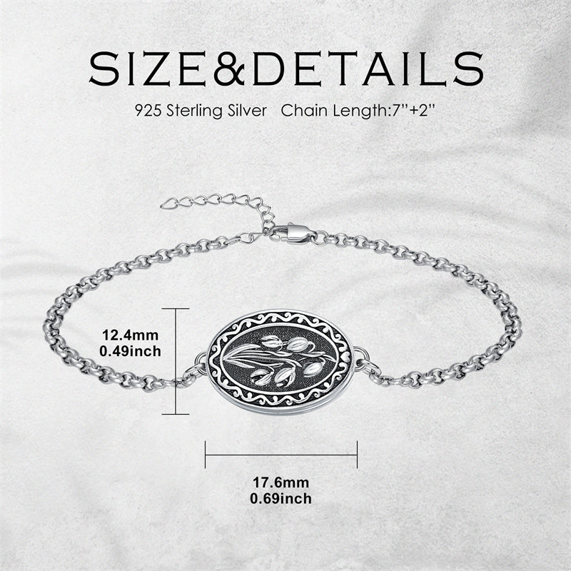 Sterling Silver 12 Month Birth Flower Photo Locket Bracelet