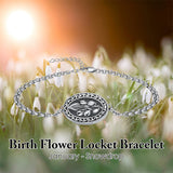 Sterling Silver 12 Month Birth Flower Photo Locket Bracelet