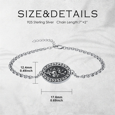 Sterling Silver 12 Month Birth Flower Photo Locket Bracelet