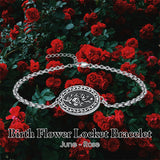Sterling Silver 12 Month Birth Flower Photo Locket Bracelet