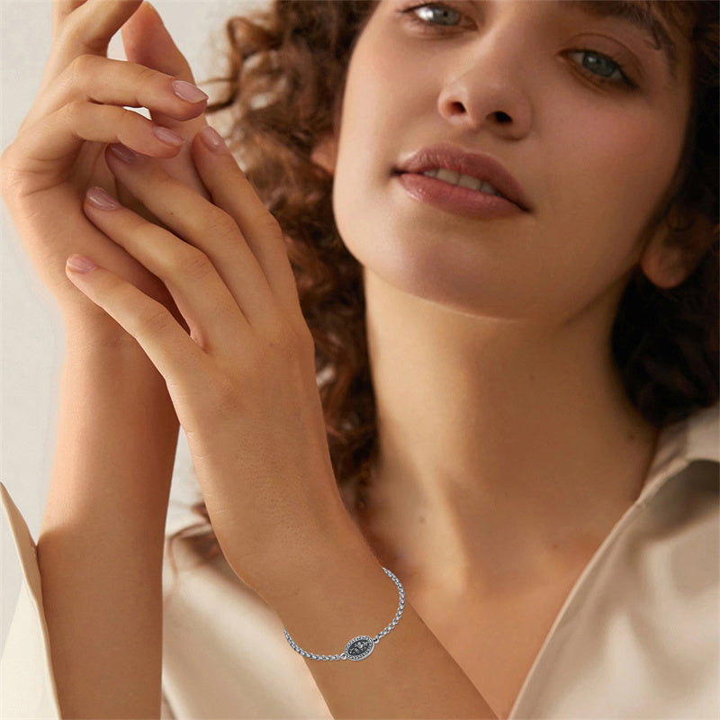 Sterling Silver 12 Month Birth Flower Photo Locket Bracelet