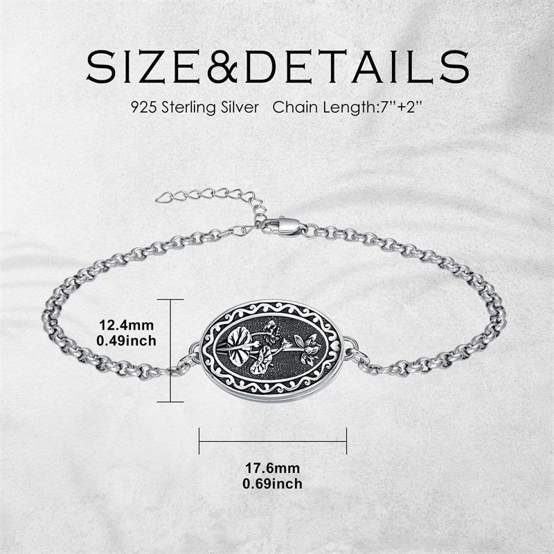 Sterling Silver 12 Month Birth Flower Photo Locket Bracelet