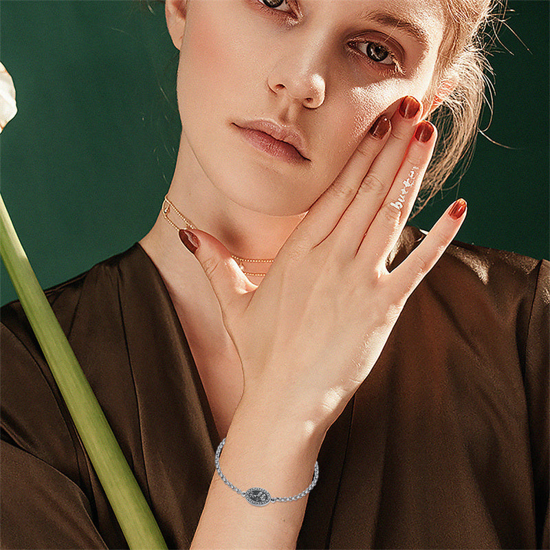 Sterling Silver 12 Month Birth Flower Photo Locket Bracelet