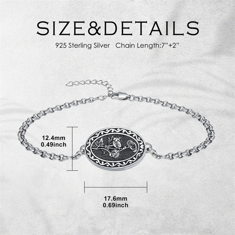 Sterling Silver 12 Month Birth Flower Photo Locket Bracelet
