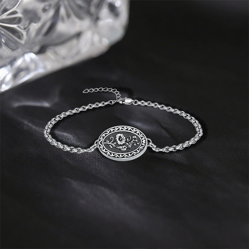 Sterling Silver 12 Month Birth Flower Photo Locket Bracelet