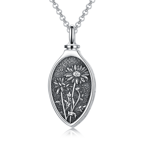 Sterling Silver 12 Month Birth Flower Urn Necklace for Ashes