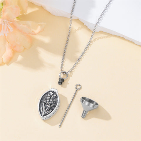 Sterling Silver 12 Month Birth Flower Urn Necklace for Ashes