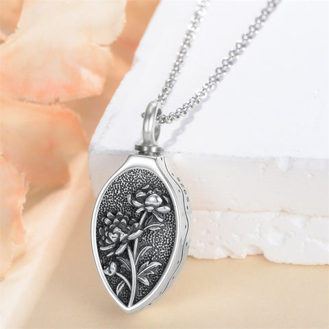 Sterling Silver 12 Month Birth Flower Urn Necklace for Ashes