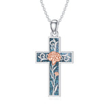 Sterling Silver Turquoise Personalized Engraved 12 Month Birth Flower Cross Pendant Necklace