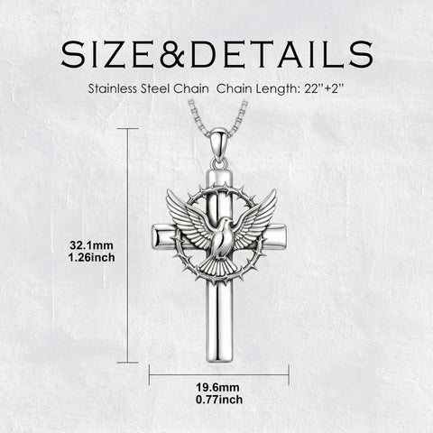 Sterling Silver Praying Hands Angel Sword Wing Cross Pendant Necklace Religious Gifts for Men