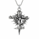 Sterling Silver Praying Hands Angel Sword Wing Cross Pendant Necklace Religious Gifts for Men