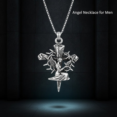 Sterling Silver Praying Hands Angel Sword Wing Cross Pendant Necklace Religious Gifts for Men